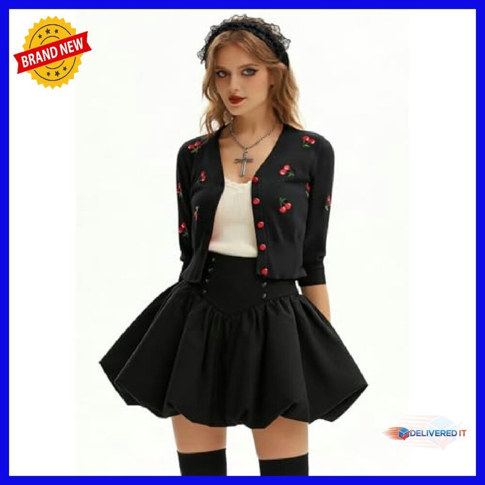 3/4 Sleeve V-Neck Button Down Cropped Cardigan Sweater Coat - Picture 5 of 8